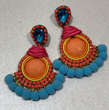 Load image into Gallery viewer, The Ceciel Aurora Earrings create an eye-catching look.  Looks great wether you dress it up or just wear it with a simple t-shirt. Earrings made with ​​the intricate soutache technique embroidery. They will come in a gift box.  Handmade with so much love and care using high quality materials. Unique piece. Swarovski crystals and silk tussel. Back is 14K Gold to avoid allergies. Lightweight
