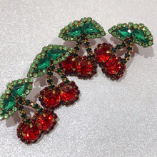 Load image into Gallery viewer, The Ceciel Cherries Earrings create an eye-catching look.  Looks great wether you dress it up or just wear it with a simple t-shirt. Earrings made with ​​the intricate soutache technique embroidery. They will come in a gift box.  Tropical Vibes Collection  Handmade with so much love and care using high quality materials. Unique piece. Swarovski crystals and silk tussel. Back is 14K Gold to avoid allergies. Lightweight
