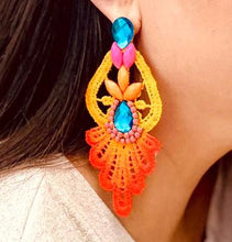 Load image into Gallery viewer, The Ceciel Flamingo Earrings create an eye-catching look.  Looks great wether you dress it up or just wear it with a simple t-shirt. Earrings made with ​​the intricate soutache technique embroidery. They will come in a gift box.  Handmade with so much love and care using high quality materials. Unique piece. Swarovski crystals and silk tussel. Back is 14K Gold to avoid allergies. Lightweight
