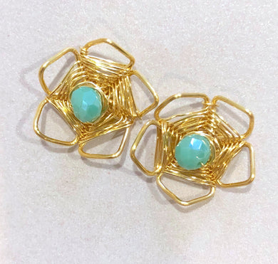 The Ceciel Gardenia Earrings create an eye-catching look.  Looks great wether you dress it up or just wear it with a simple t-shirt. They will come in a gift box.  Gold Chic Collection.  Handmade with so much love and care using high quality materials. Unique piece. Swarovski crystals Back is 14K Gold to avoid allergies. Lightweight Gold wire wrap