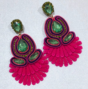 The Ceciel Iris Earrings create an eye-catching look.  Looks great wether you dress it up or just wear it with a simple t-shirt. Earrings made with ​​the intricate soutache technique embroidery. They will come in a gift box.  Handmade with so much love and care using high quality materials. Unique piece. Swarovski crystals and silk tussel. Back is 14K Gold to avoid allergies. Lightweight