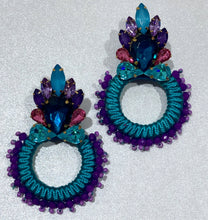 Load image into Gallery viewer, The Ceciel Isabel Earrings create an eye-catching look.  Looks great wether you dress it up or just wear it with a simple t-shirt. Earrings made with ​​the intricate soutache technique embroidery. They will come in a gift box.  Handmade with so much love and care using high quality materials. Unique piece. Swarovski crystals and silk tussel. Back is 14K Gold to avoid allergies. Lightweight
