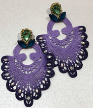 Load image into Gallery viewer, The Ceciel Lily Earrings create an eye-catching look.  Looks great wether you dress it up or just wear it with a simple t-shirt. Earrings made with ​​the intricate soutache technique embroidery. They will come in a gift box.  Handmade with so much love and care using high quality materials. Unique piece. Swarovski crystals and silk tussel. Back is 14K Gold to avoid allergies. Lightweight
