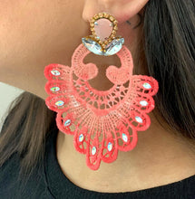 Load image into Gallery viewer, The Ceciel Lily Earrings create an eye-catching look.  Looks great wether you dress it up or just wear it with a simple t-shirt. Earrings made with ​​the intricate soutache technique embroidery. They will come in a gift box.  Handmade with so much love and care using high quality materials. Unique piece. Swarovski crystals and silk tussel. Back is 14K Gold to avoid allergies. Lightweight
