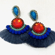 Load image into Gallery viewer, The Ceciel Olimpia Earrings create an eye-catching look.  Looks great wether you dress it up or just wear it with a simple t-shirt. Earrings made with ​​the intricate soutache technique embroidery. They will come in a gift box.  Handmade with so much love and care using high quality materials. Unique piece. Swarovski crystals and silk tussel. Back is 14K Gold to avoid allergies. Lightweight
