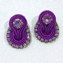 Load image into Gallery viewer, The Ceciel Rose Earrings create an eye-catching look.  Looks great wether you dress it up or just wear it with a simple t-shirt. Earrings made with ​​the intricate soutache technique embroidery. They will come in a gift box.  Handmade with so much love and care using high quality materials. Unique piece. Swarovski crystals and silk tussel. Back is 14K Gold to avoid allergies. Lightweight
