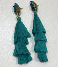 Load image into Gallery viewer, The Ceciel Tassels Earrings create an eye-catching look.  Looks great wether you dress it up or just wear it with a simple t-shirt. Earrings made with ​​the intricate soutache technique embroidery. They will come in a gift box.  Handmade with so much love and care using high quality materials. Unique piece. Swarovski crystals and silk tussel. Back is 14K Gold to avoid allergies. Lightweight
